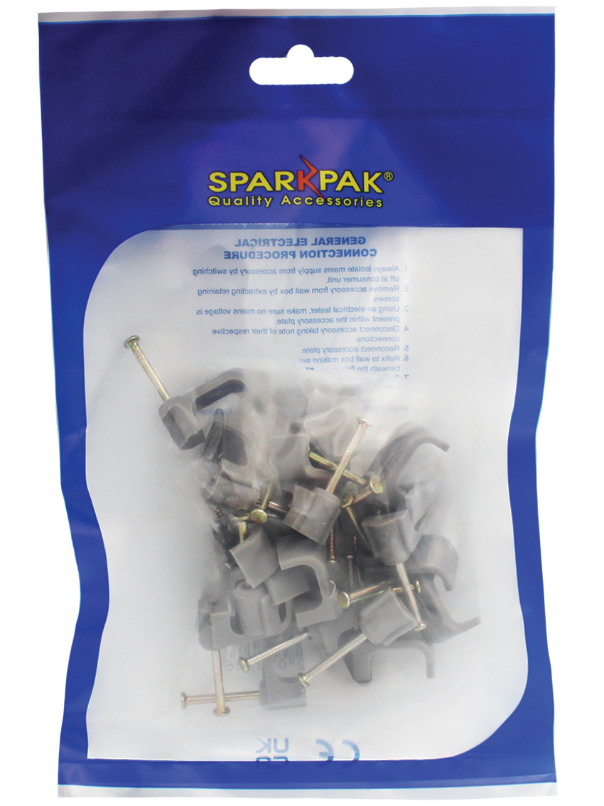 6mm Twin & Earth Round Clips Grey (20)